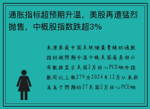 通胀指标超预期升温，美股再遭猛烈抛售，中概股指数跌超3%