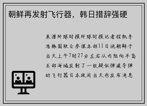 朝鲜再发射飞行器，韩日措辞强硬